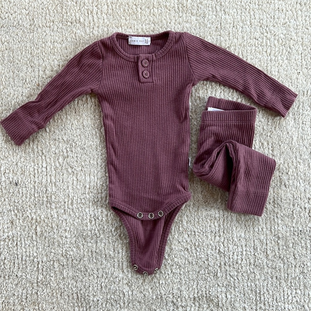 Jamie Kay Organic Ribbed Cotton Henley Onesie with Matching Leggings